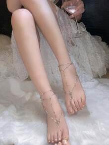 1pc Bohemian Vintage Style Multi-Layer Tassel Anklet, Ethereal Palace , Bridal Foot Jewelry Accessory Valentine's Day Accessories,Classy,Festival - Gold - View 13