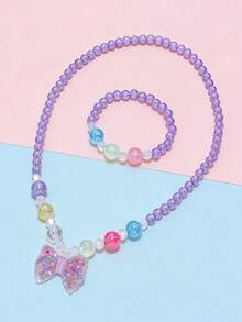 2pcs/Set Girls Cute Ice Cream Pendant Necklace And Beaded Bracelet Jewelry Set, Suitable For Festivals, Parties, Birthdays, And Daily Wear - one-size - View 4