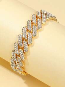 两件套奢华女士石英表套装，包括一枚罗马数字镶钻石英表和一条全钻手链，采用闪亮金色和全铺镶钻石设计。 - 金色 - 查看 6