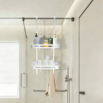 YUNRUX Estante de ducha colgante plateado, estante de ducha de 2 niveles, estante para baño