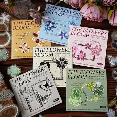  Etori Life Blooming Floral Set, 15 Sheets Vintage Floral With Lace Border Decorative Stickers For Notebook, Laptop, Phone, Luggage, Album, Office, Room Decor, Scrapbooking, DIY Crafts, Student Gifts, Cards, Baking, School Supplies, Gifts For Friends, Water-Resistant Stickers