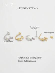 IN Z 1pc 925 Sterling Silver Natural Opal Tassel Pendant Flat Back Lip Stud Earring | Mini Stud Earring | Stackable Earring | Natural Opal Earring | 925 Sterling Silver Jewelry | Suitable For Women's Daily Wear | Sold Individually (Not A Pair) - Multicolor - View 3