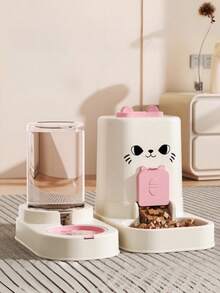 1个宠物猫脸造型分格喂食饮水碗，可拆卸易清洗，适合幼猫 - 1.8升 - 查看 1