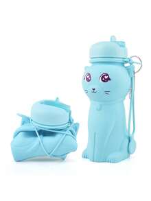 BENNY 可爱3D猫咪可折叠硅胶儿童水瓶 600ml，可折叠防漏，带登山扣 | 开斋节礼物、斋月特惠、返校季礼物、复活节礼物篮礼物、圣诞节礼物（适合女孩、男孩、幼儿） - 彩色 - 查看 12