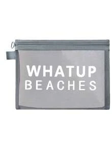彩色防水网眼沙滩包，印有“WHATUP BEACHES”字样，沙滩主题，大容量透明化妆包，尼龙拉链洗漱包，轻便易携，可装防晒霜、零食、比基尼和沙滩必备用品。 - 彩色 - 查看 14