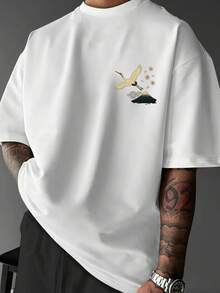 Oversized Streetwear Tee With Hokusai Wave Art - 's Japanese Ukiyo-E Great Wave & Crane Print T-Shirt - Loose Fit Summer Shirt For Japanese Culture Fans, Machine Washable Casual Wear ( Sizing) - Black - View 10