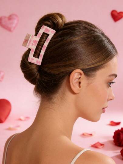 4-Piece Women's Style, Pink, Fashionable And Elegant Hair Clips, Cute, Valentine's Day Hair Accessory Hair Claw, Heart-Shaped Pattern, Medium-Sized Square Hair Clip, Suitable For Bridal Hairstyles, Updos, Daily And Holiday Gatherings, Women's Hair Accessories Gift Recommendation For Mother's Day, Back-To-School Season, Birthday For Long-Haired Brides, Excellent Gift For Friends, Fashionable Jewelry Accessories Women's Hair Clips, Women's Accessories