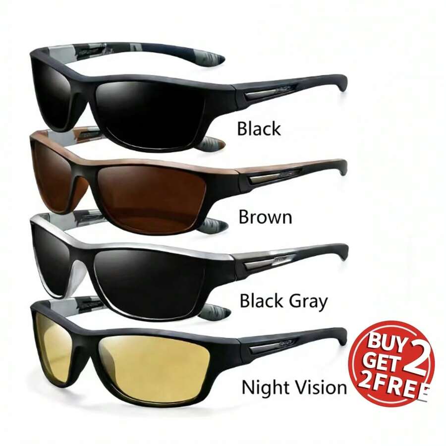 4-Pack Men's Polarized Sports Cycling Glasses For Riding And Driving Wrap-Around Frame Ideal For Outdoor Sports - 4 cái - Xem 1