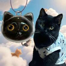 1 Standing Cat Rabbit Fur Ball Storage Pendant, Transparent Pet Fur Capsule Keychain, Pet Commemorative Twist Egg Bag Pendant Keychain - A - 查看 4