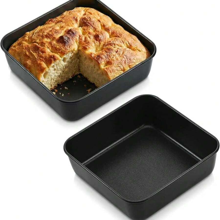 2pcs 8-Inch Non-Stick Square Cake Pans, Suitable For Cakes, Brownies, Lasagna Etc. Even Heating And Easy To Clean, Carbon Steel Bakeware.