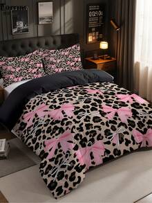 三件套前卫现代深灰色豹纹印花被套套装（1*被套+2*枕套，不含被芯），深灰色底面上饰以醒目的黑色豹纹，柔软亲肤，舒缓视觉疲劳，四季皆宜，拉链封口，适用于酒店、卧室、客房和宿舍的床上用品装饰，易于打理，时尚轻盈透气，简约现代风格。 - 彩色 - 查看 17