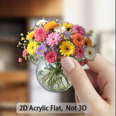 1pc Of 2D Flat Acrylic And Rubber Soft Magnet Featuring A Vibrant Floral Design With Colorful Daisies And Wildflowers, Perfect For Decorating Your Fridge And Kitchen, Ideal For Home Decor Lovers And Floral Arrangements