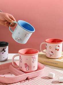 380毫升三丽鸥陶瓷马克杯，可爱卡通猫咪、美乐蒂、酷洛米、肉桂狗图案，光滑釉面，防滑底座，耐热，可微波炉加热，易于清洁，建议手洗，适合女孩、青少年、办公室、家庭使用，也是馈赠佳品，三丽鸥粉丝必备。 - 彩色 - 查看 6