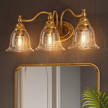 LITTLE TREE 3-Light Bathroom Light Fixtures, Modern Vanity Light With Clear Glass Shade, Bathroom Wall Lamp For Mirror Living Room Kitchen Hallway Porch, E26 Base, Bulbs Not Included (Gold) - vàng - Xem 2