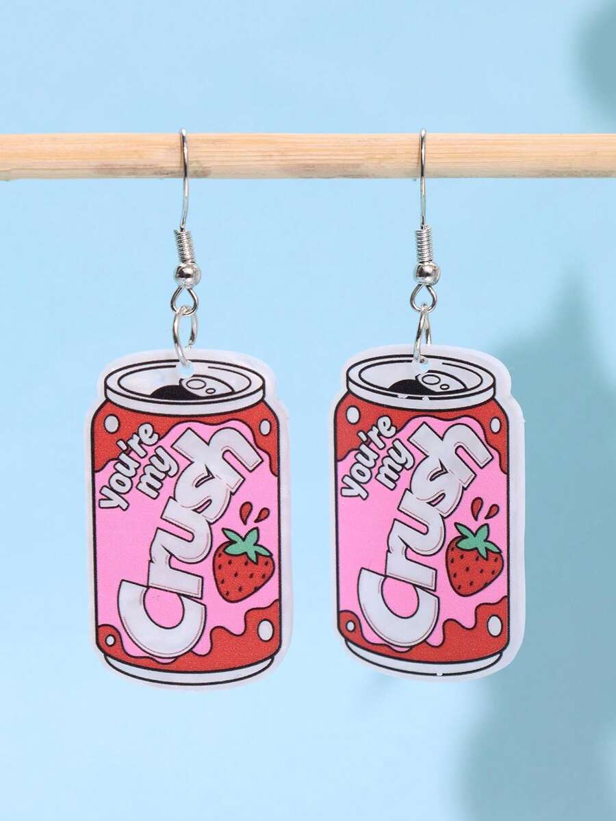 一对可爱卡通创意趣味独特时尚亚克力汽水标语吊坠耳环，适合女性日常佩戴、节日和派对场合。 - 彩色 - 查看 1