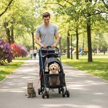 Premium Pet Stroller for Small Dogs and Cats - Luxury 4-Wheel Design, Ventilated Canopy, Ergonomic Handle & Storage Basket, Adjustable Pet Walker,Stroller for Pets Small-Medium Dog And Carrier - Lightweight And Foldable Extractable Transporter with Brake - Gris Claro - Ver 6