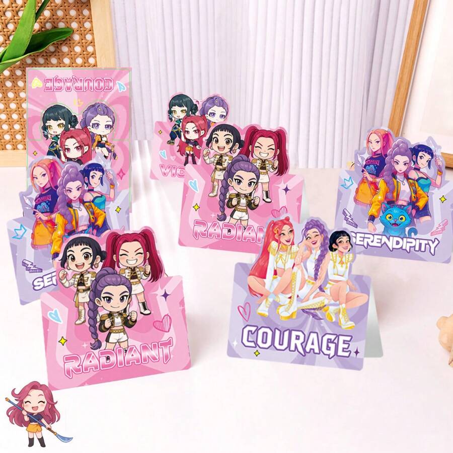 10张K-Pop女巫猎人小队折叠贺卡，Y2K可爱动漫女孩留言卡，唯美流行文化偶像周边，朋友礼物，生日祝福，文具，演唱会纪念品，节日庆祝派对邀请函 - 多色 - 查看 1