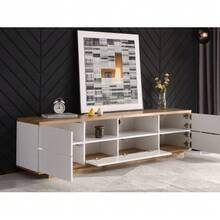 Modern White TV Unit, Grained Wood Finish, 180 Cm - White - View 4