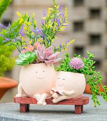 Maceta colgante con columpio para pareja con cara, maceta para pareja, maceta colgante con cara de columpio, maceta colgante para plantas de interior y exterior (Caqui) - Caqui-Madre e hijo - Ver 6
