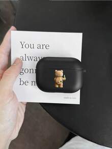 1个极简泰迪熊耳机保护套，兼容苹果Pro 2、Pro 3/4，磨砂保护套 - 黑色 - 查看 1