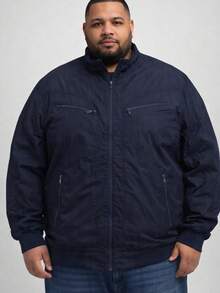 Men's Plus Size Jacket Lined With Faux Fur And Ribbed Cuffs - Navy Blue - View 2