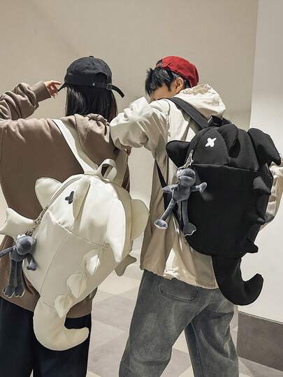 Unisex Fashion Casual Minimalist Shark Printed Shoulder Bag/Backpack, Fits Tablet, Suitable For Travel, Sports, Couples