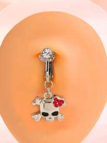 1 pieza Anillo de ombligo falso con colgante de calavera de diamante de imitación, joyería corporal sin perforación adecuada para mujeres, uso diario y fiesta de Halloween - pinza para el ombligo - Ver 10