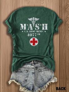 Double-Sided Printed Colored Cotton T-Shirt  Comfortable, Stylish With Minimalist Design, Casual & Versatile, INS Style Mash Army Medical Unit 4077th 100 Percent Cotton Graphic Tees T Shirt - 墨綠色 - 查看 2
