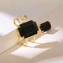 Bộ 2 chiếc vòng tay và nhẫn cao cấp, thiết kế độc đáo, đính đá giả ruby và emerald hình học, có thể điều chỉnh kích thước, thích hợp cho tiệc tùng, đi làm hoặc các buổi gặp gỡ. - hình học - Xem 4