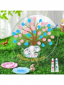Gender Reveal Fingerprint Tree Guest Book, Gender Reveal Game, Boy Or Girl Gender Reveal Decorative Gift, Baby Shower Supplies (Elephant) - Multicolor 2 - View 2