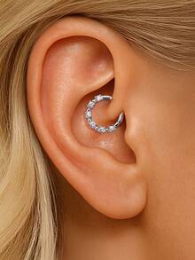 1件925纯银精致合成莫桑石平底耳骨耳环，日常佩戴、派对、婚礼皆宜，低过敏性珠宝礼品 - 銀色 - 查看 3