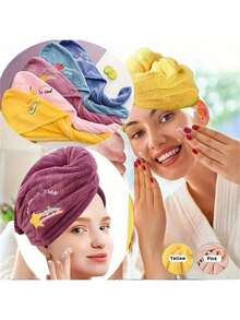 1/2 piezas Toalla de pelo de microfibra súper absorbente - Felpa coral suave, turbante de pelo que absorbe el agua y se seca rápido, bordado, sin formaldehído, accesorios de baño, gorro de dormir para el cabello - Multicolor - Ver 6