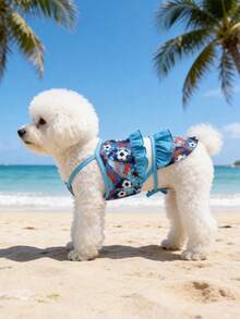 1 bộ đồ bơi in hình bóng đá cho thú cưng, bikini bèo nhún màu xanh dương cho chó, đồ bơi mùa hè cho chó nhỏ. - Nhiều màu - Xem 8