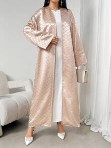 Women's Geometric Pattern Long Sleeve Loose Arabic Abaya - Apricot - View 4