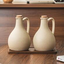 500ml/600ml Vintage Thick Ceramic Oil Bottle With Cork Stopper, Kitchen Condiment Bottle, Sauce Dispenser - Stoneware - View 8