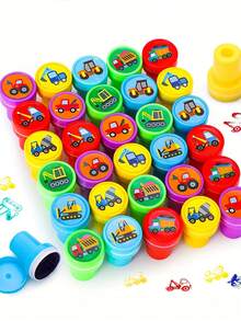 10/20pcs Car-Themed Stamps, Including Garbage Truck Seals, Construction Vehicle Self-Sealing Stamps, And Ink Dumping Truck Plastic Stamps, Suitable For Birthday Gifts, Zoos, And Teachers. - Multicolor - View 4