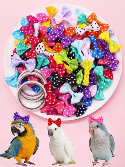 10pcs Solid Color Dopamine Colored Polka Dot Mini Cute Bow, Spring Elegant Parrot And Other Bird Decorative Bow, Three-Dimensional Elegant Bow, Free Double-Sided Tape, Random Style