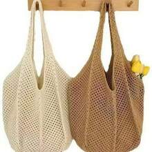 1 chiếc túi tote dệt kim thời trang mùa hè mới, túi lưới, túi đi biển đan móc - màu nâu - Xem 4