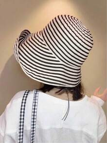 Women's Retro Striped Wide Brim Bucket Hat, Foldable Multi-Functional Casual Outdoor Sun Protection Hat, Suitable For All Seasons - Multicolor - View 2