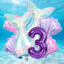 7pcs Mermaid Tail Shell & Purple Number Balloon Set, Includes Iridescent Mermaid Tail Balloons, Purple Number Balloons, Ombre Shell Balloons, Paired With Dreamy Ocean-Themed Decorative Elements, Suitable For Birthday Gifts For Son/Daughter, Mermaid Princess Themed Birthday Party, Parent-Child Ocean Themed Celebration, Children's Room Birthday Decor, Photo Backdrop Props And More - View 6