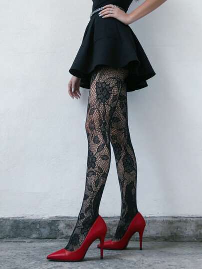 INS Bas résille floral jacquard super extensibles et sexy pour femmes, collants sans couture fins pour le printemps/été