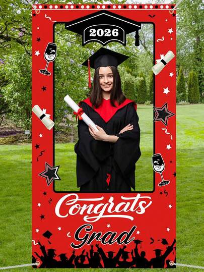 2026 Graduation Photo Booth Frames 2026 Graduation Decorations Red Graduation Party Decorations Graduation Arch Banners Congratulatory Photo Booth Backdrops High School & College Graduation Party Supplies Graduation Event Photo Booth Props Graduation Party Frame Signs Luxury Graduation Frames