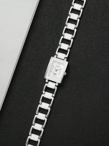 1件女士经典时尚方形表盘数字刻度石英腕表，简约时尚 - 白色 - 查看 6