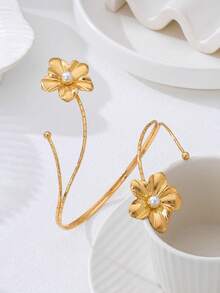 Vòng chân hoa bốn lá 3D rỗng thanh lịch, có thể điều chỉnh kích thước, thích hợp làm quà tặng dự tiệc. - Vàng - Xem 5