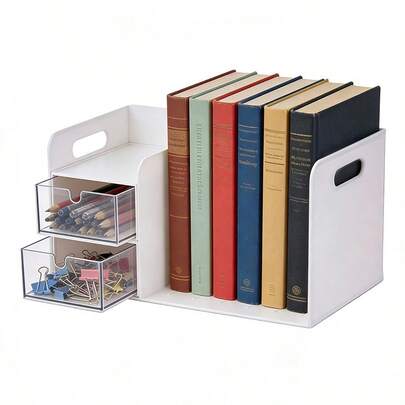 Desk Book File Organizer, Plastic Book Storage Rack, Expandable Desk Organizer With Drawer, Desktop File Organizer, Small Shelf Book Rack For Office Home