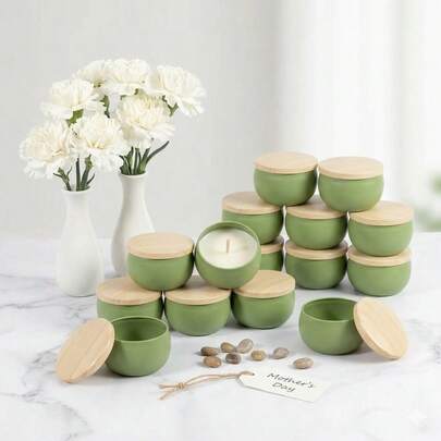 Bộ dụng cụ làm nến tròn màu xanh lá cây 52/54 món - Bao gồm các hộp thiếc đựng nến bằng kim loại dung tích 2,2 oz và các phụ kiện làm nến (sáp, phẩm màu và hương liệu *không* bao gồm). Rất thích hợp để tự làm nến thơm, bảo quản các sản phẩm tự làm và dùng làm đồ trang trí tiệc hoặc quà tặng - là lựa chọn lý tưởng cho quà tặng ngày lễ như Ngày của Mẹ, Lễ Tạ ơn và Lễ Phục sinh.