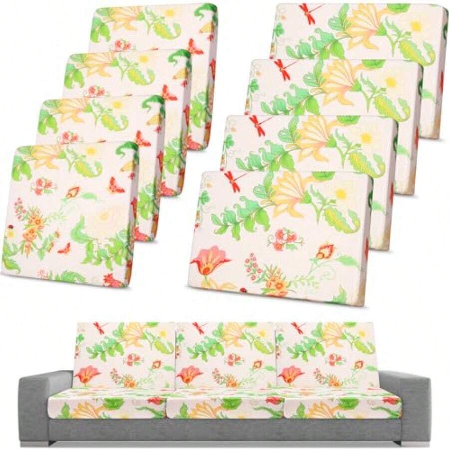 Spiareal - 8 fundas de cojín impermeables para sofá y patio funda de cojín para exteriores incluye 4 respaldos y 4 cojines fundas de asiento de sofá protector de muebles flor - Flor - Ver 1