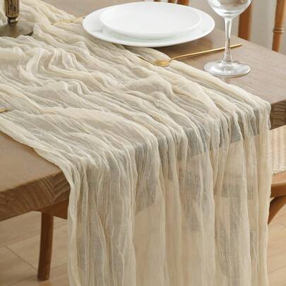 1 قطعة سجادة طاولة بيج، 9.84 قدم (3 متر) قماش شيز بوهيمي، مناسب لحفلات الزفاف والشكر وحفلات الحمام العروس، 35 * 118 بوصة (90 * 300 سم)