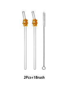 1/2/4入組可重複使用卡通玻璃吸管，內含熊熊裝飾，透明彎曲玻璃飲用吸管餐具組，適用於廚房配件、吸管蓋、冷飲、奶茶、咖啡、果汁、居家、餐廳、節日用品、夏季、畢業季 - 款式3 - 查看 10