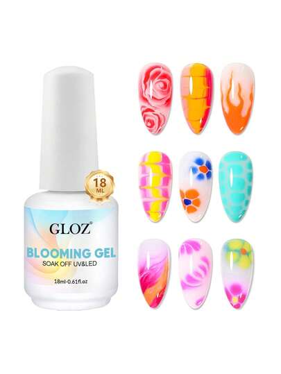 GLOZ 1PC 18ml Blooming Gel Nail Polish Clear Marble Nail Nail Art Accessories For Spreading Effects, Floral Print, Watercolor Design For Women